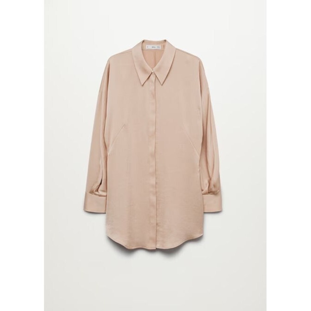 Mango MNG Satin Finish Flowy Oversized Button Front Blouse - Blush - XS (US 2)